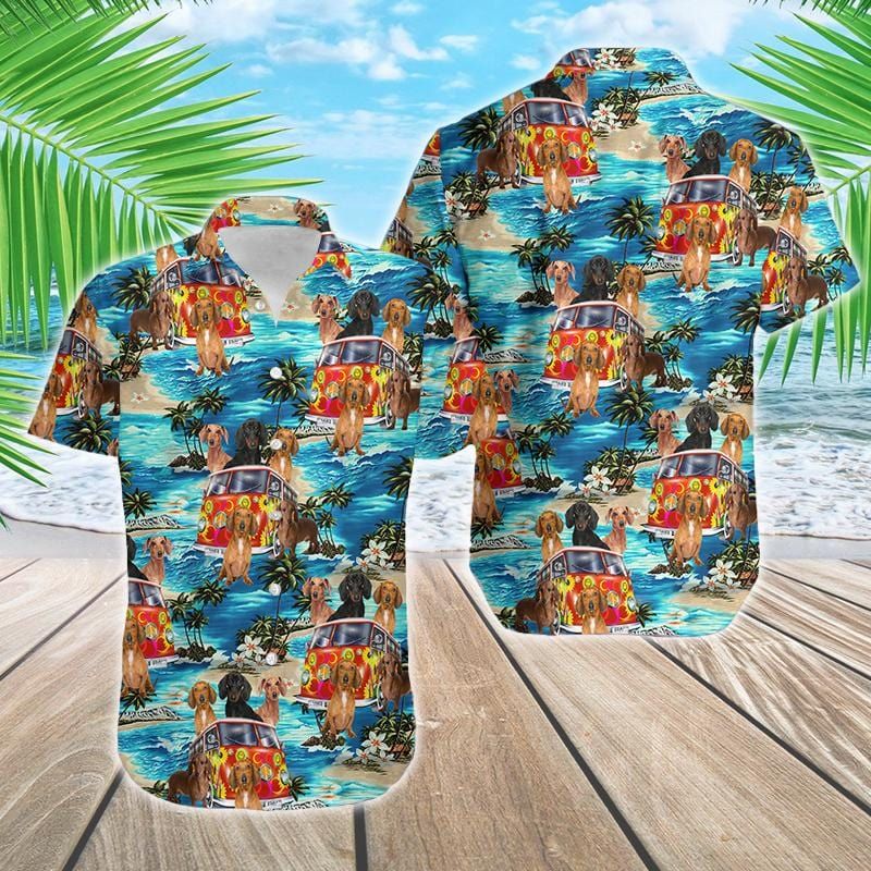 Felacia [Hawaii Shirt] Dachshund Dog Funny Summer Vibe Tropical Hawaiian Aloha Shirts-ZX2889